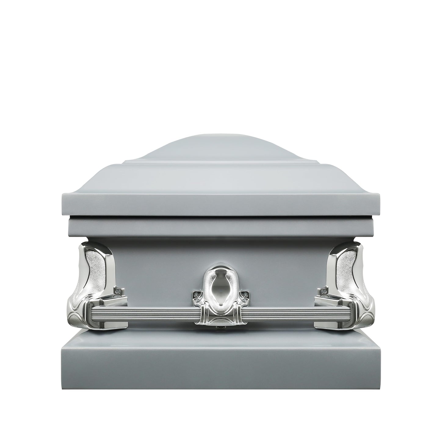Overnight Caskets Spartan Collection Funeral Casket Silver with White Interior - 20 Gauge Steel - Fully Appointed Adult Casket - Coffin Featuring a Crepe Interior Lining with Pillow and Throw Set