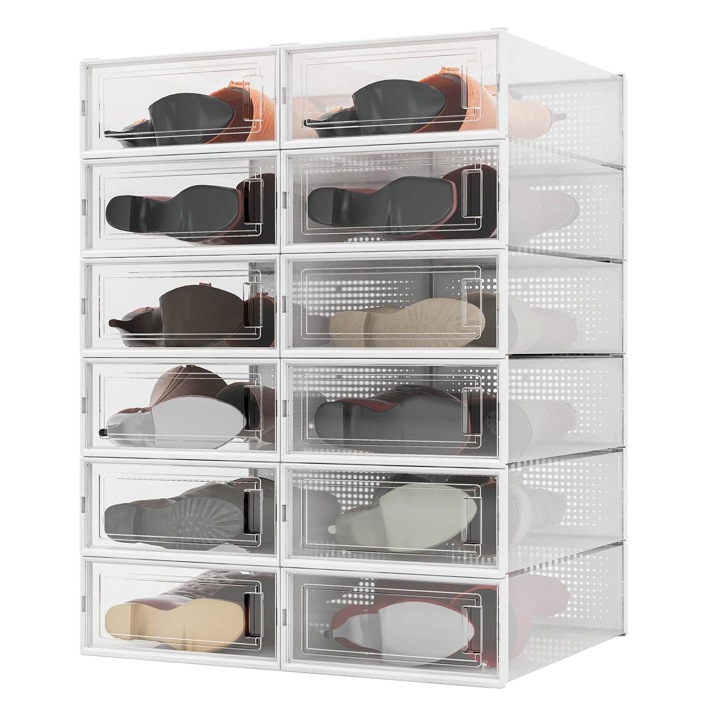 PARANTA 12-Piece Boot and Shoe Storage Box, Stackable Clear Plastic Shoe Box, Space-Saving Shoe Organizer for Boots, Sneakers, and High Heels, Clear