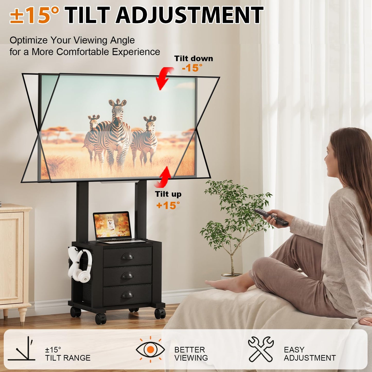 Rolling TV Stand with 3 Drawers for 23-60 Inch TVs with Storage