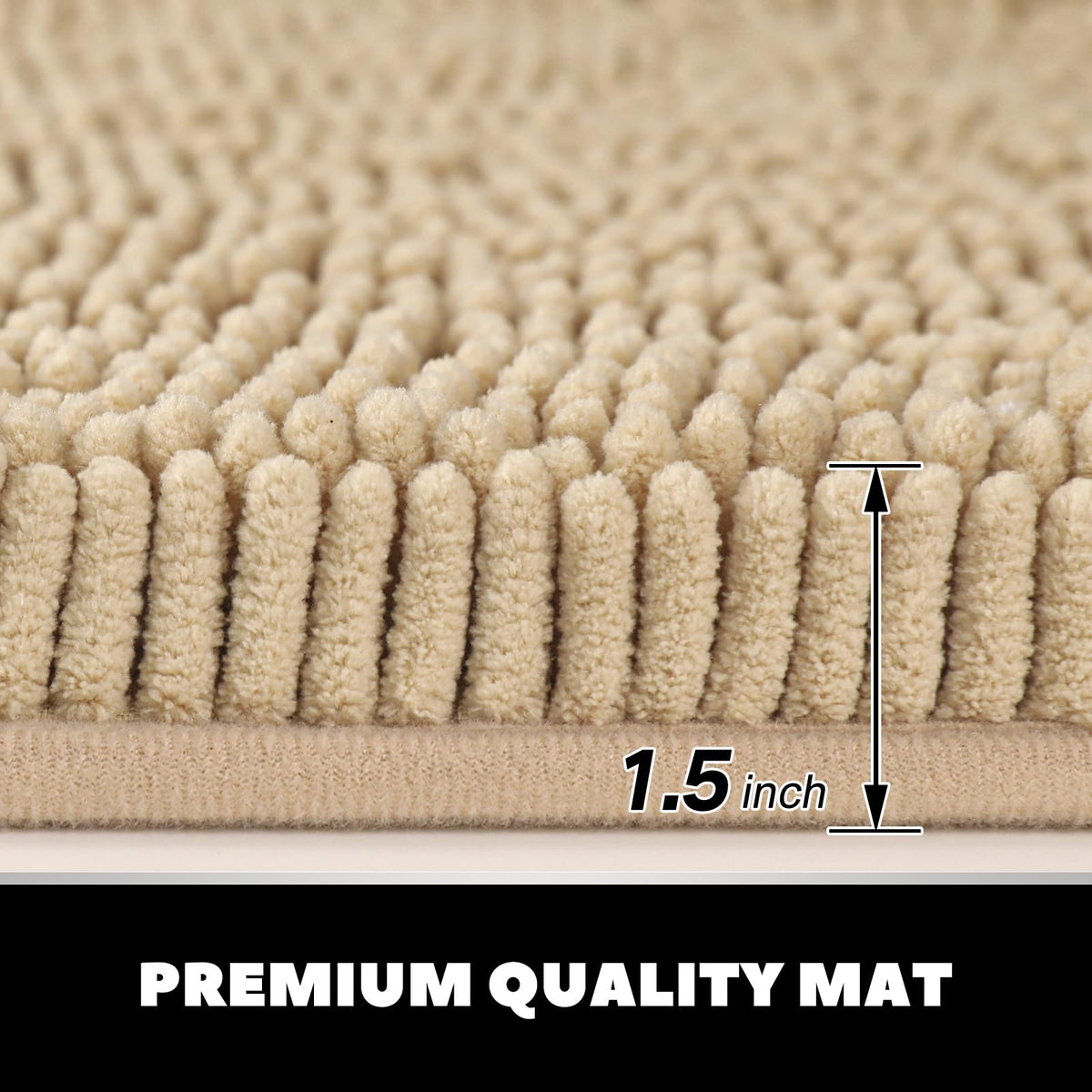 Hbsmat Bathroom Rug Set 3 Pieces Luxuriously Soft, Highly Absorbent Chenille Bath Rugs with Non-Slip PVC Backing and Machine Washable Toilet Rug for Bathroom, Bedroom, Kitchen, Hallway, Beige