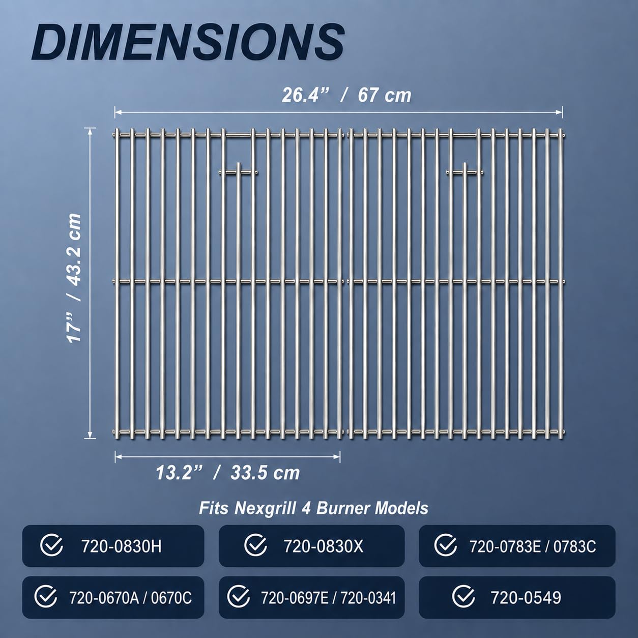 17 Inches Cooking Grates for Home Depot Nexgrill 720-0830H 720-0830D 720-0783E 720-0783C for Nexgrill Replacement Parts 4 Burner Gas Grill Grates Stainless Steel 2 Pack for 5 Burner