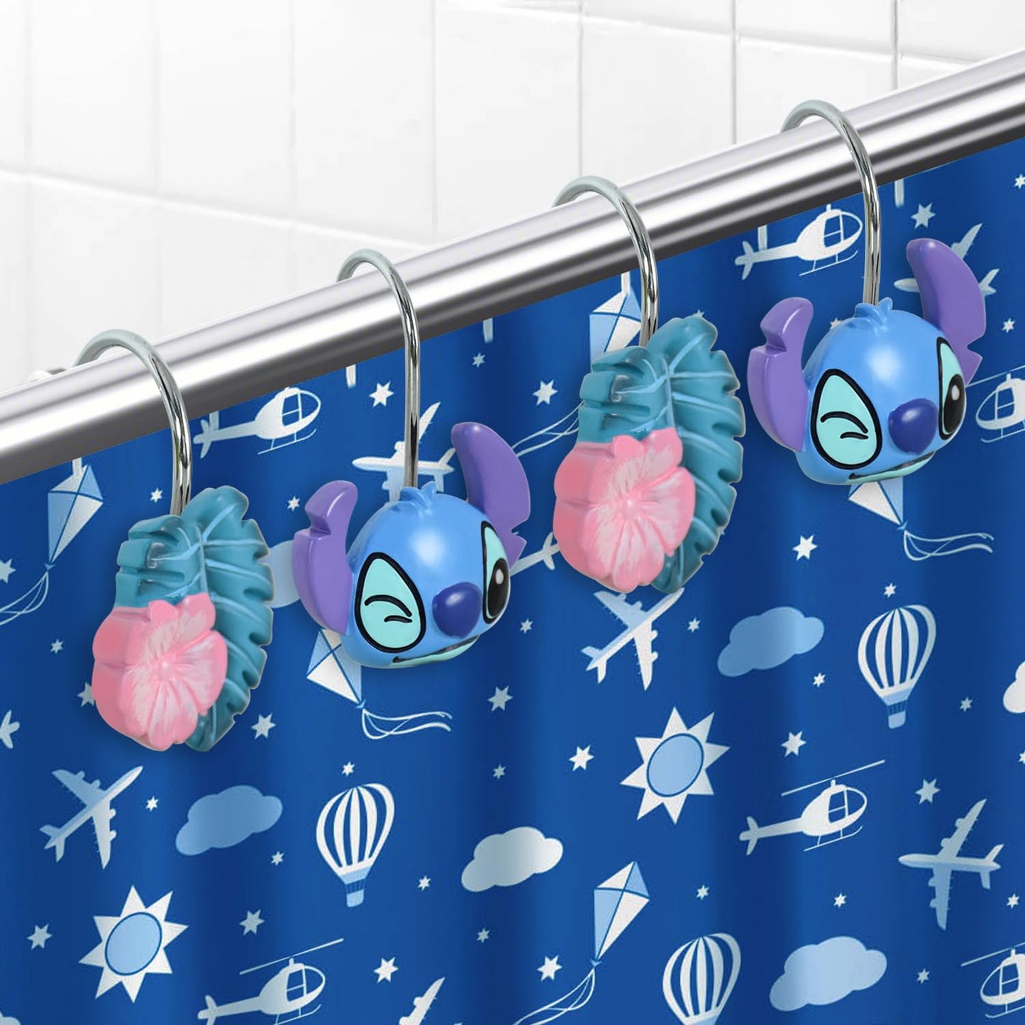 CTOHN 12-Piece Blue Cute Shower Curtain Hooks, Decorative Stainless Steel Shower Hangers Rings for Bathroom