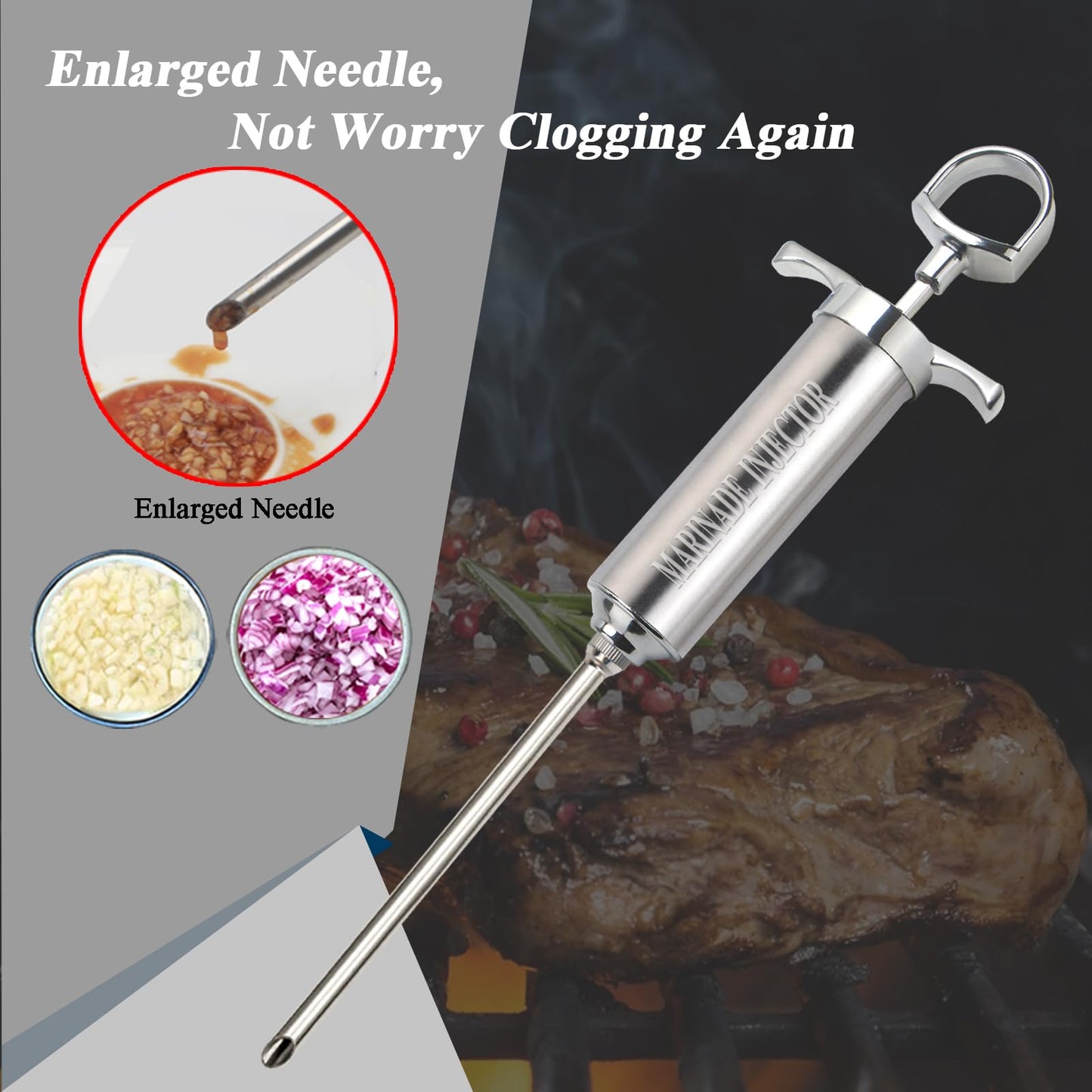 Uironly Meat Injector,Turkey Seasoning Injection Kit with 3 Professional Marinade Injector Needles for Grill Smoker BBQ Brisket; Include User Manual, E-Book - Storage Case