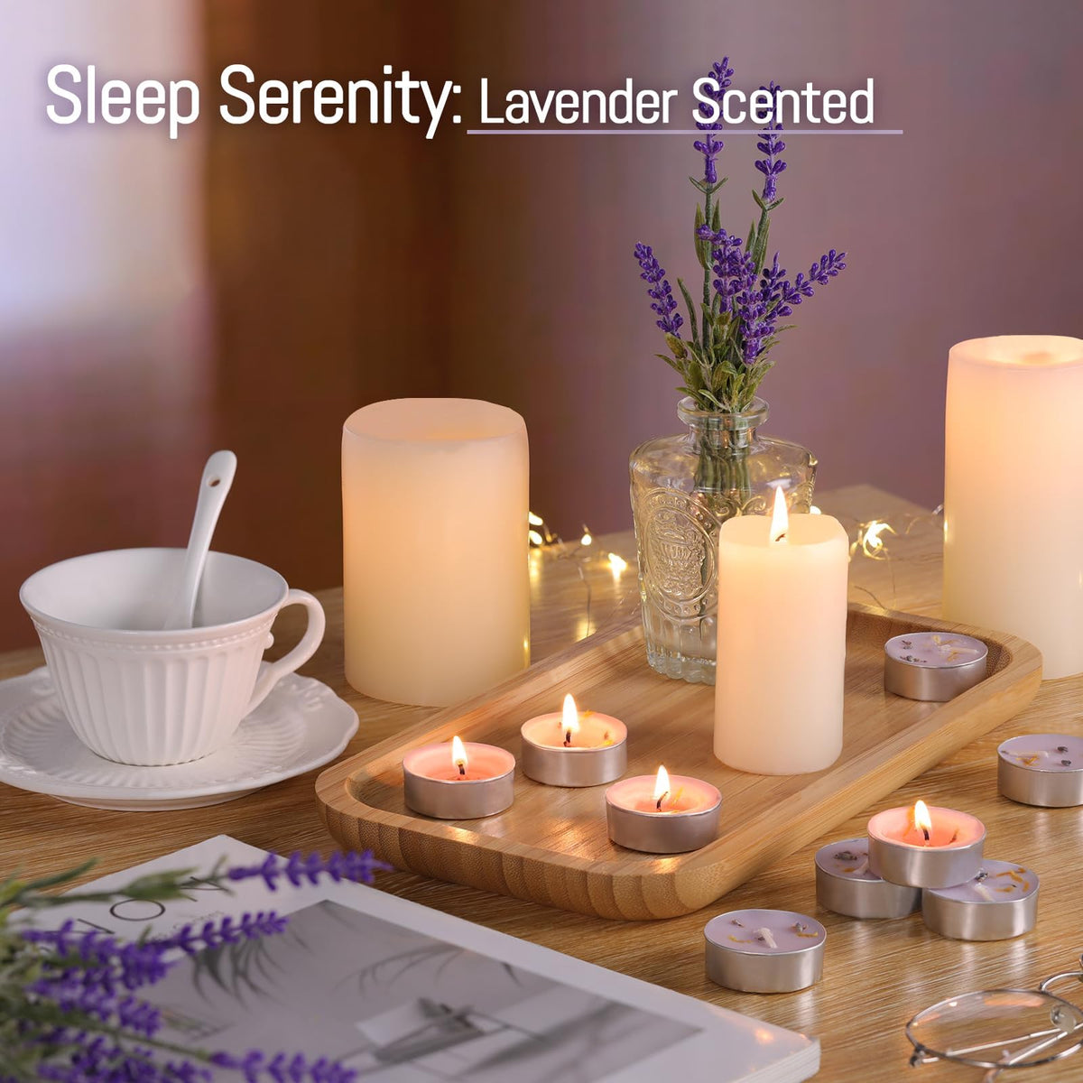 15 Pcs Lavender Scented Tealight Candles, Purple Tea Lights Candles
