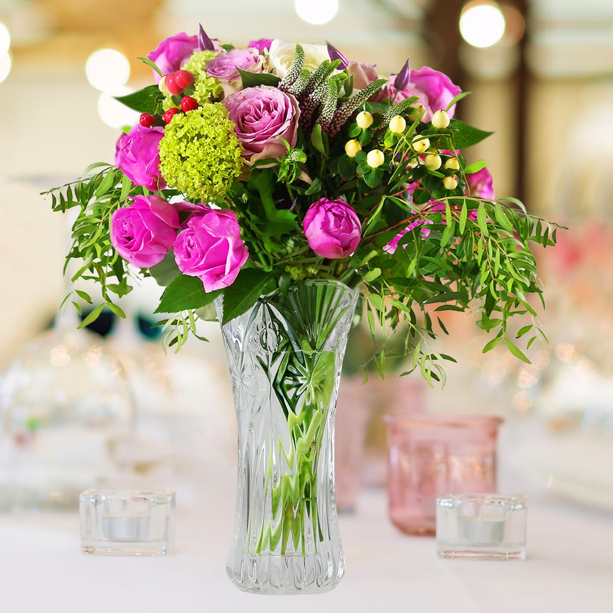 CS Crystal Vase 12-inch high, Cabbage Design, for Flowers & Decor. Lovely Nice Shiny Piece. Perfect as a Gift, Suitable for All Occasions