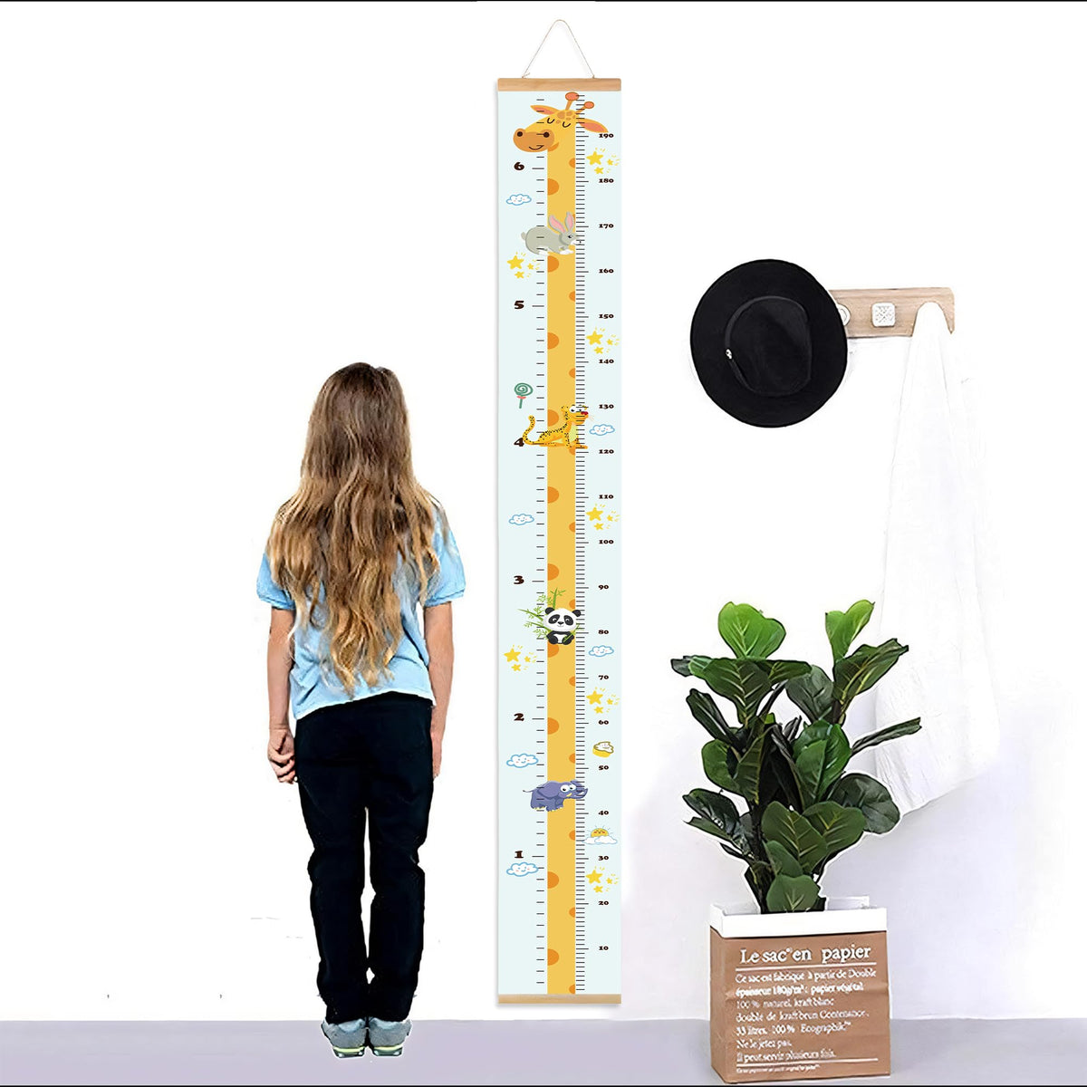 MinoMia Kids Growth Chart, Wood Frame Fabric Canvas Height Measurement Ruler from Baby to Adult for Child's Room Decoration 7.9 x 79in (7.9 x 79in, Giraffe)