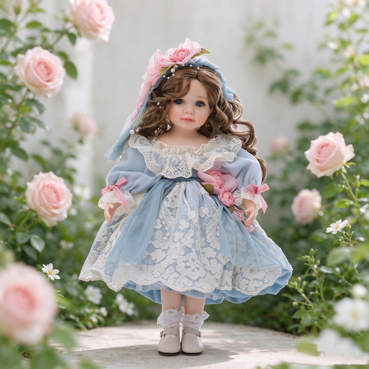 Arlinao Olivier Blue 18in Handcrafted European Vintage Porcelain Figurine