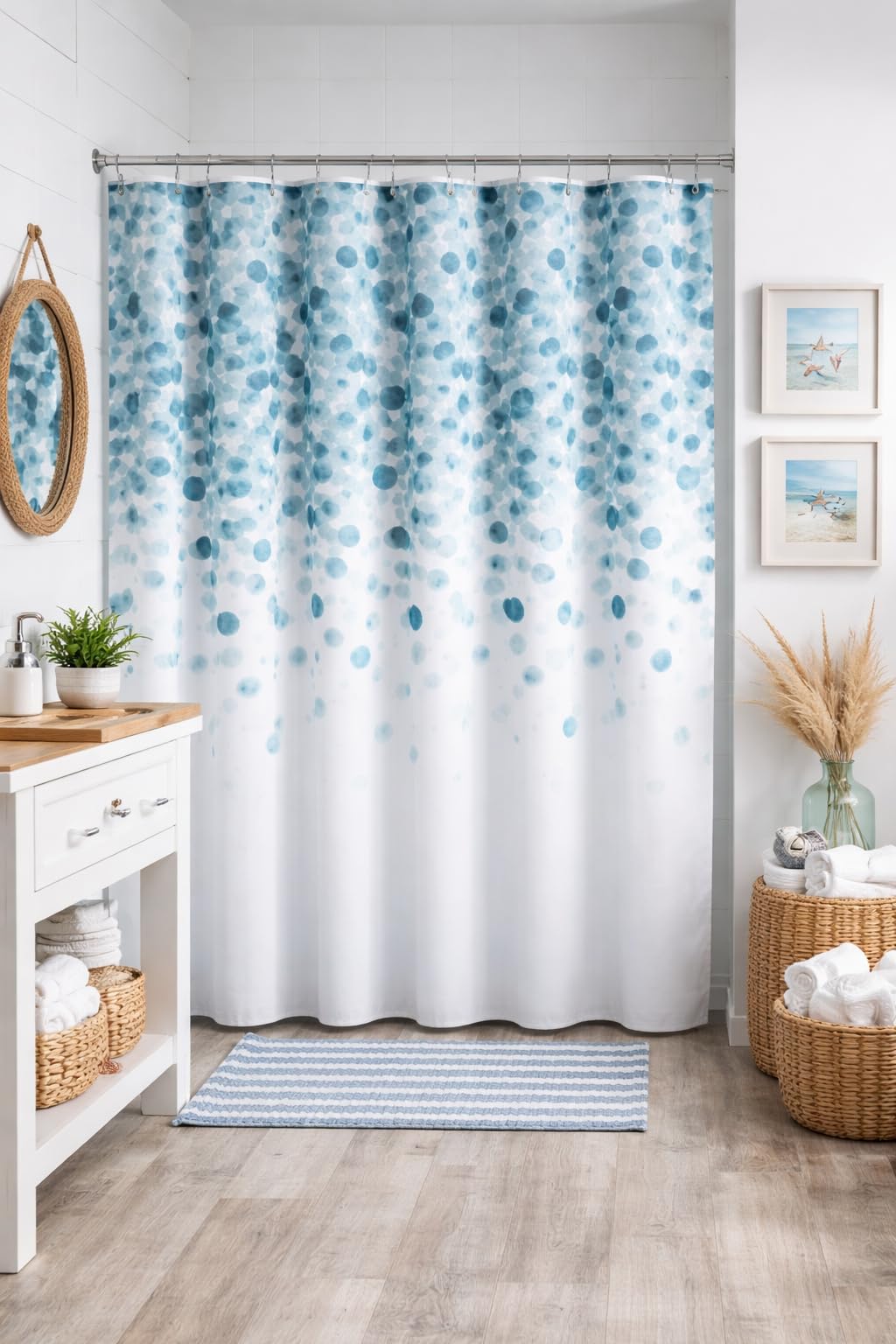 Serafina Home Mineral Blue Teal Modern Fabric Shower Curtain for Bathroom: Cascading Water Splash Pattern of Turquoise, Aqua, and White