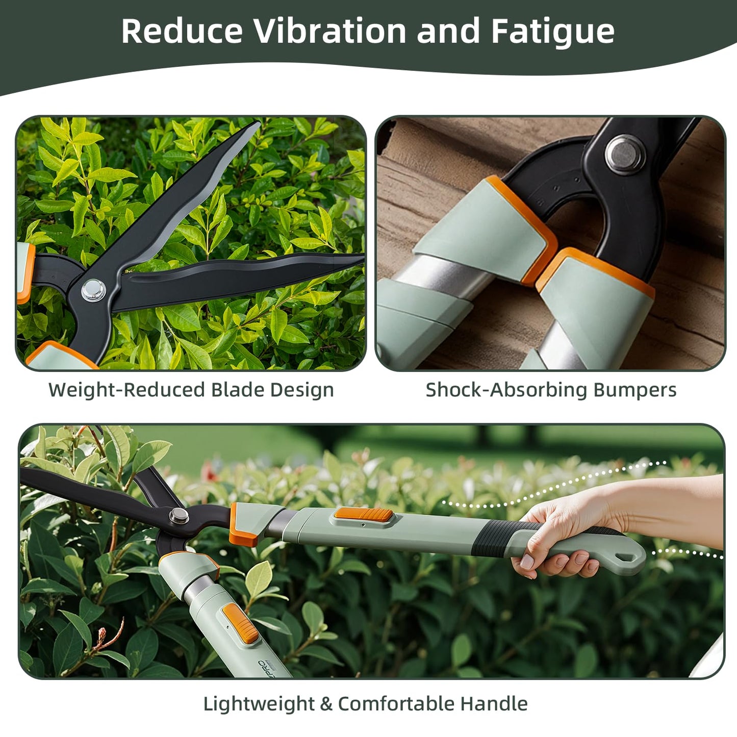 PrunePro® Extendable Hedge Shears (27"-35") Wavy Stainless Steel Blades | Teflon Coated for Smooth Cuts | Lightweight Adjustable Garden Clippers for High Hedges & Bushes