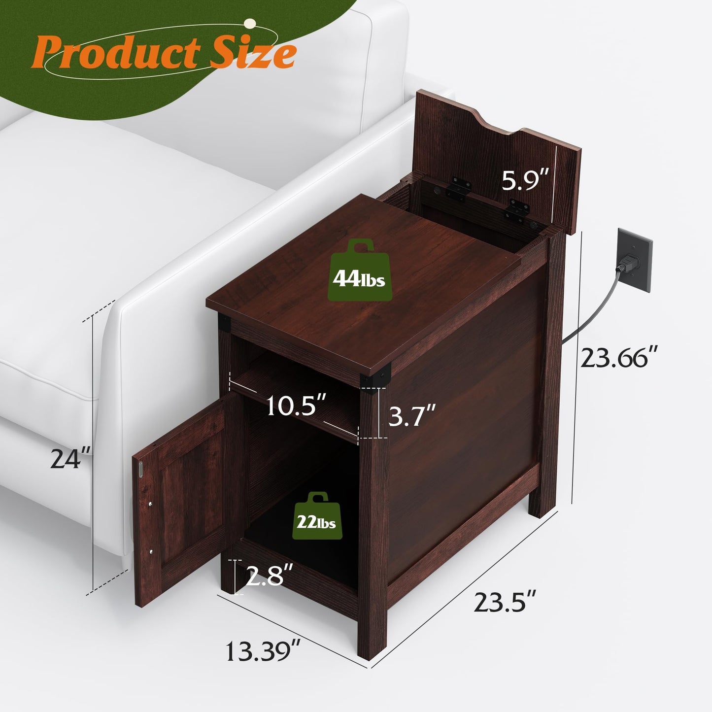 WLIVE End Table with Charging Station, Narrow Side Table for Living Room, Farmhouse Night Stand with Storage, Small Wooden Nightstand with USB Ports and Outlets for Living Room and Bedroom, Espresso