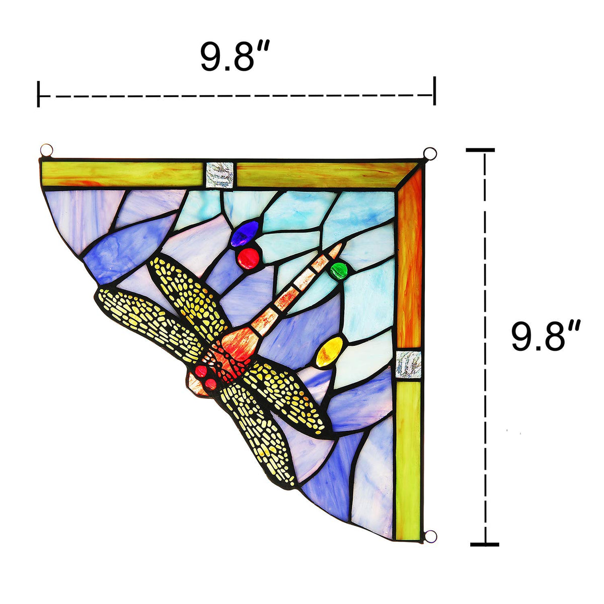 Capulina Blue Dragonfly Stained Glass Panel Window Door Corner(1 Pair)