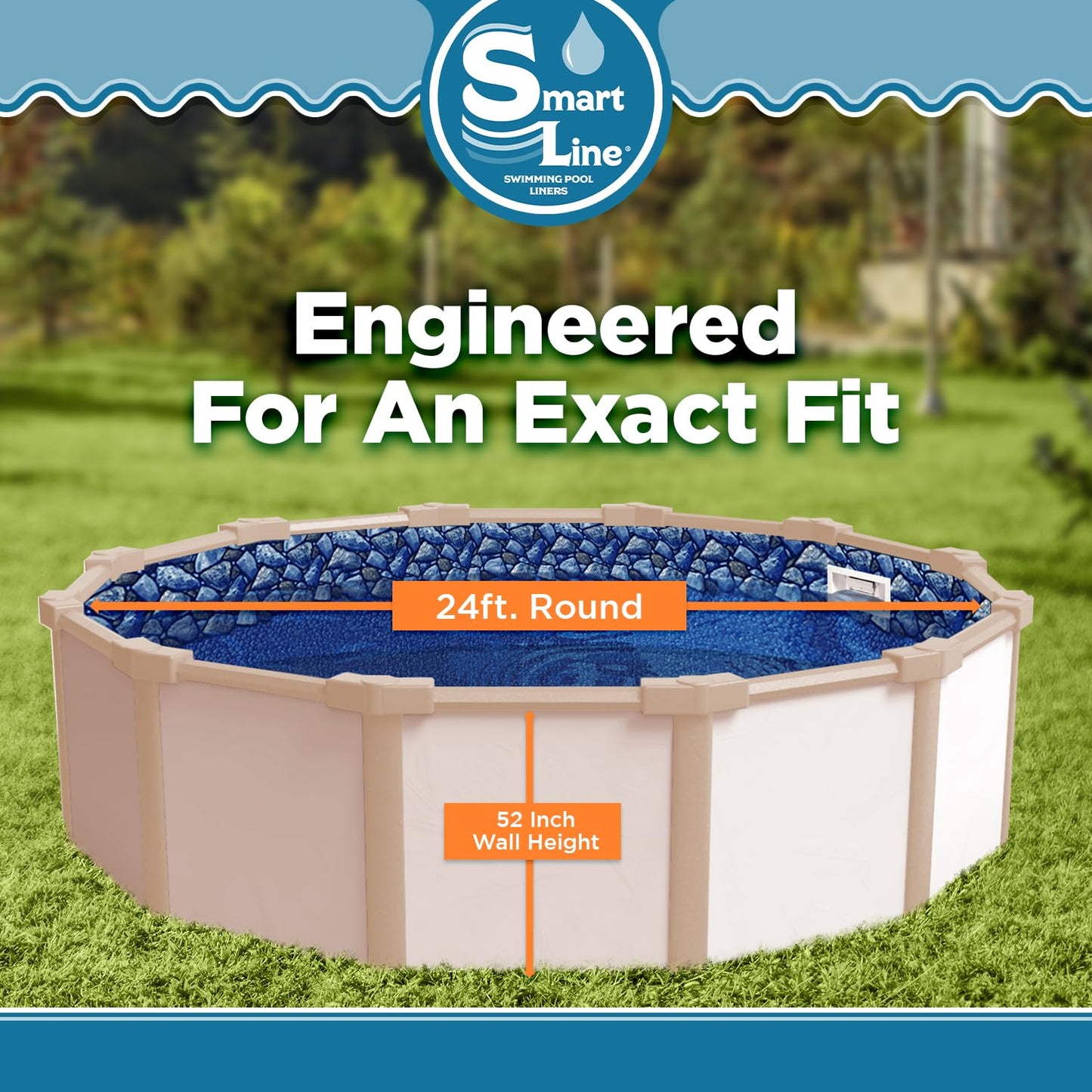 Smartline 24 ft Round Swimming Pool Liner | Coastal Rock | Unibead Style | 52 Inch Wall Height | 25 Gauge Heavy Duty Virgin Vinyl | Designed for Steel Sided Above Ground Pools