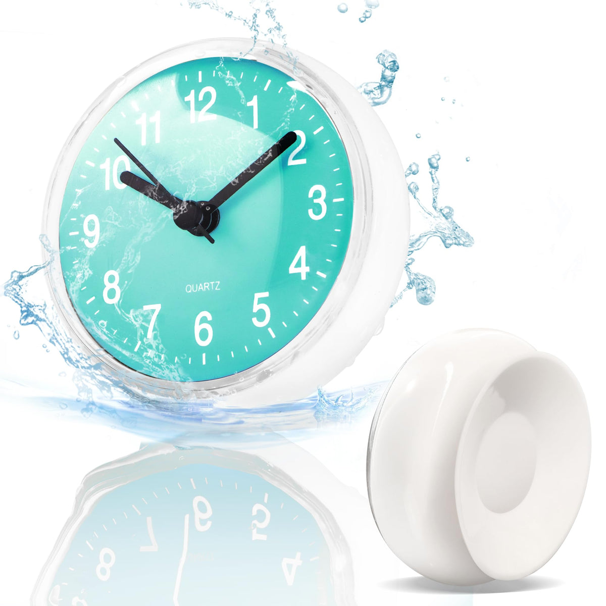 Betus Waterproof Bathroom Shower Clock with Large Suction Cup - Silent, Water Proof, Battery Operated Wall Clock for Toilet, Kitchen, Bedroom (Blue)