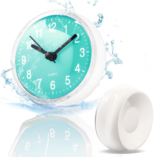 Betus Waterproof Bathroom Shower Clock with Large Suction Cup - Silent, Water Proof, Battery Operated Wall Clock for Toilet, Kitchen, Bedroom (Blue)