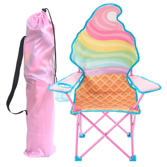 Heritage Kids Ice Cream-Themed Figural Folding Camp Chair,Lightweight Portable Chair with Carry Bag & Cup Holder,Kids Outdoor/Indoor Seating for Ages 6+,14"x14"x26"