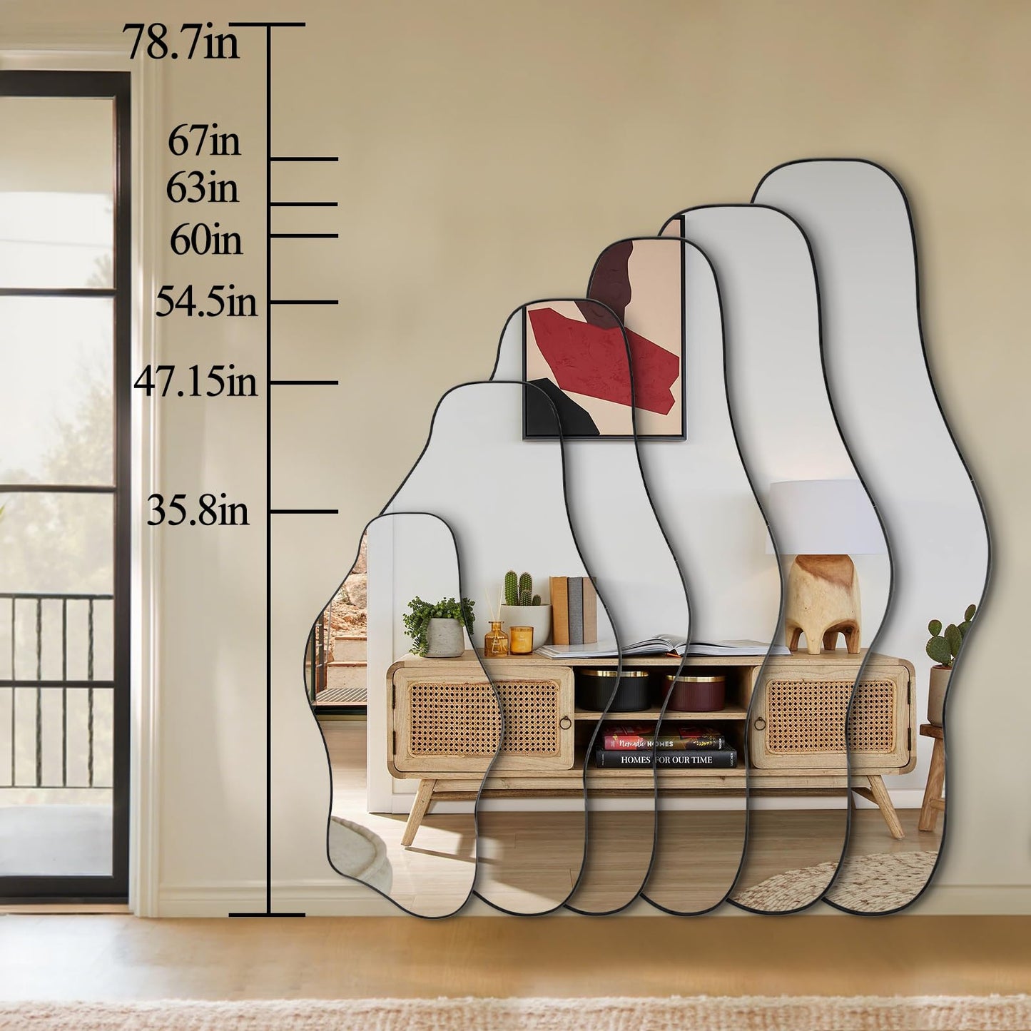 DAOYIJIAJU Large Irregular Mirror, 54.5"x24" Asymmetrical Tempered Glass Mirror, Modern Organic Shaped Wall Mirrors for Entryway Bedroom Living Room Bathroom, Horizontal or Vertical Hanging
