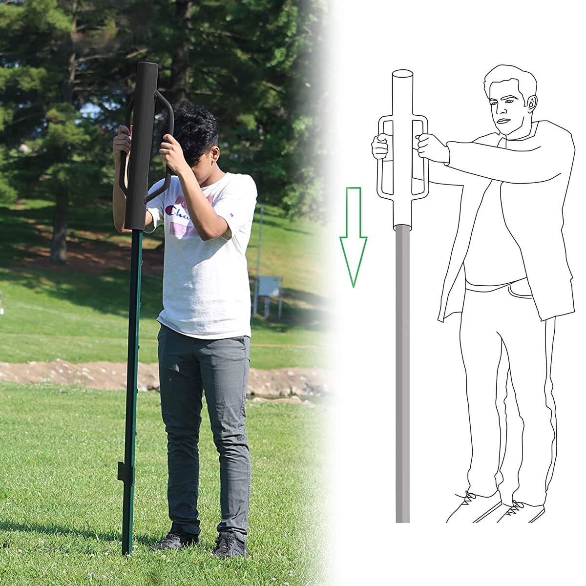 shsyue Fence Post Driver-34lb T Post Driver with Handles,Heavy Duty Post Pounder,Fence Stake Hammer,Metal Fence Post Hole Digger, Post Rammer for Installing Fences or Wooden Post