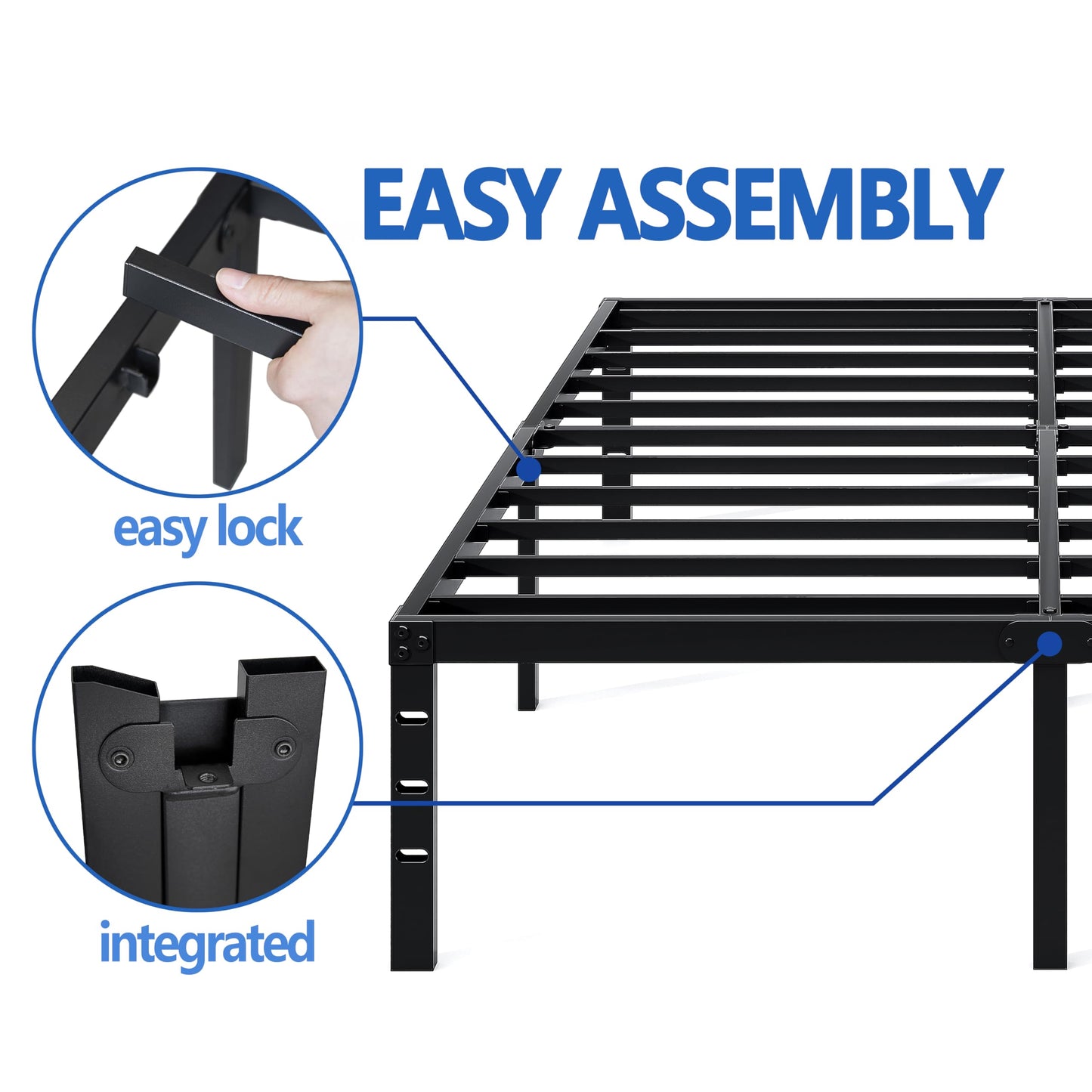 NEW JETO Metal Bed Frame,Full Size Bed Frame with Storage Space,Heavy Duty Sturdy Mattress Foundation,Easy Assembly,No Box Spring Needed, Black,18 Inch,Full