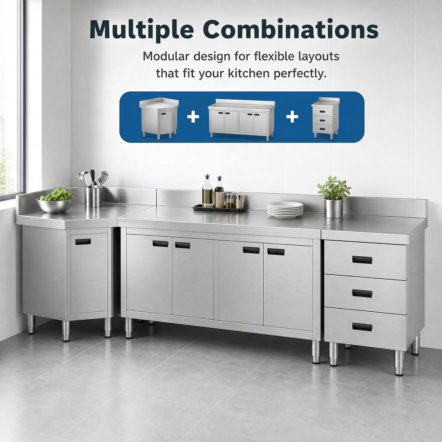 NUWJBYE Stainless Steel Outdoor Drawer Cabinet, 3 Drawers, 20.9" x 19.7" x 35.4" Heavy Duty Kitchen Cabinet for Outdoor Grill Station, BBQ Island, Commercial Prep Table, Garage Storage