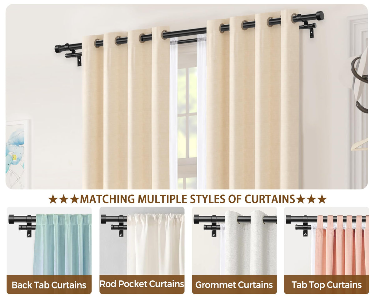 KAMANINA 1 Inch Double Curtain Rod 66-120 Inch, Heavy Duty Dual Rods, Black