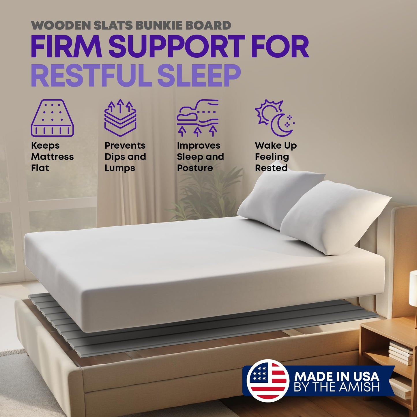 Greaton, Wooden King Bed Slats for Support Under Mattress with Cover – Replacement Wood Slats for King Size Bed Frame – Under Mattress Support Without Extra Height – 3.38-Inch Standard Width