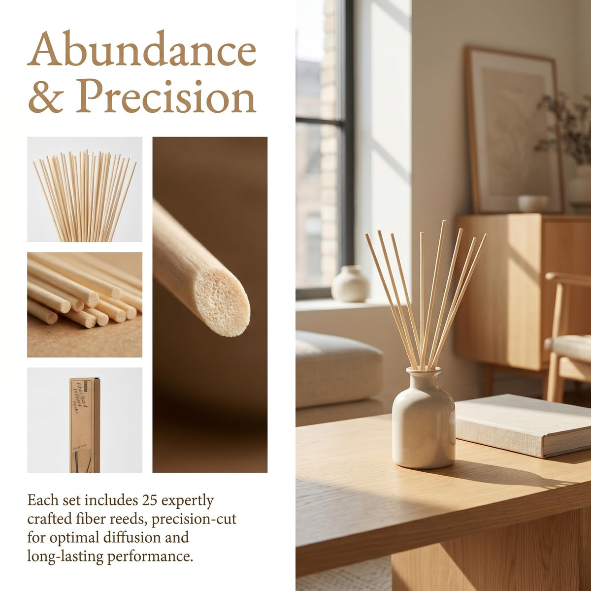 VFULIE 25PCS Reed Diffuser Sticks, Refill Replacement for Aroma Fragranc (25, Natural)