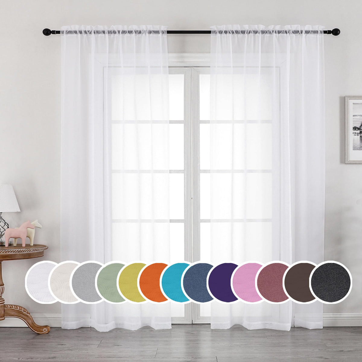 OWENIE White Sheer Curtains 84 inches Long 2 Panels Set for Living Room