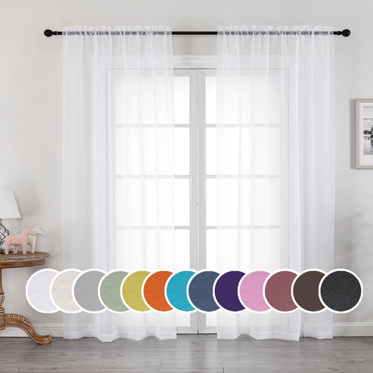 OWENIE White Sheer Curtains 84 inches Long 2 Panels Set for Living Room