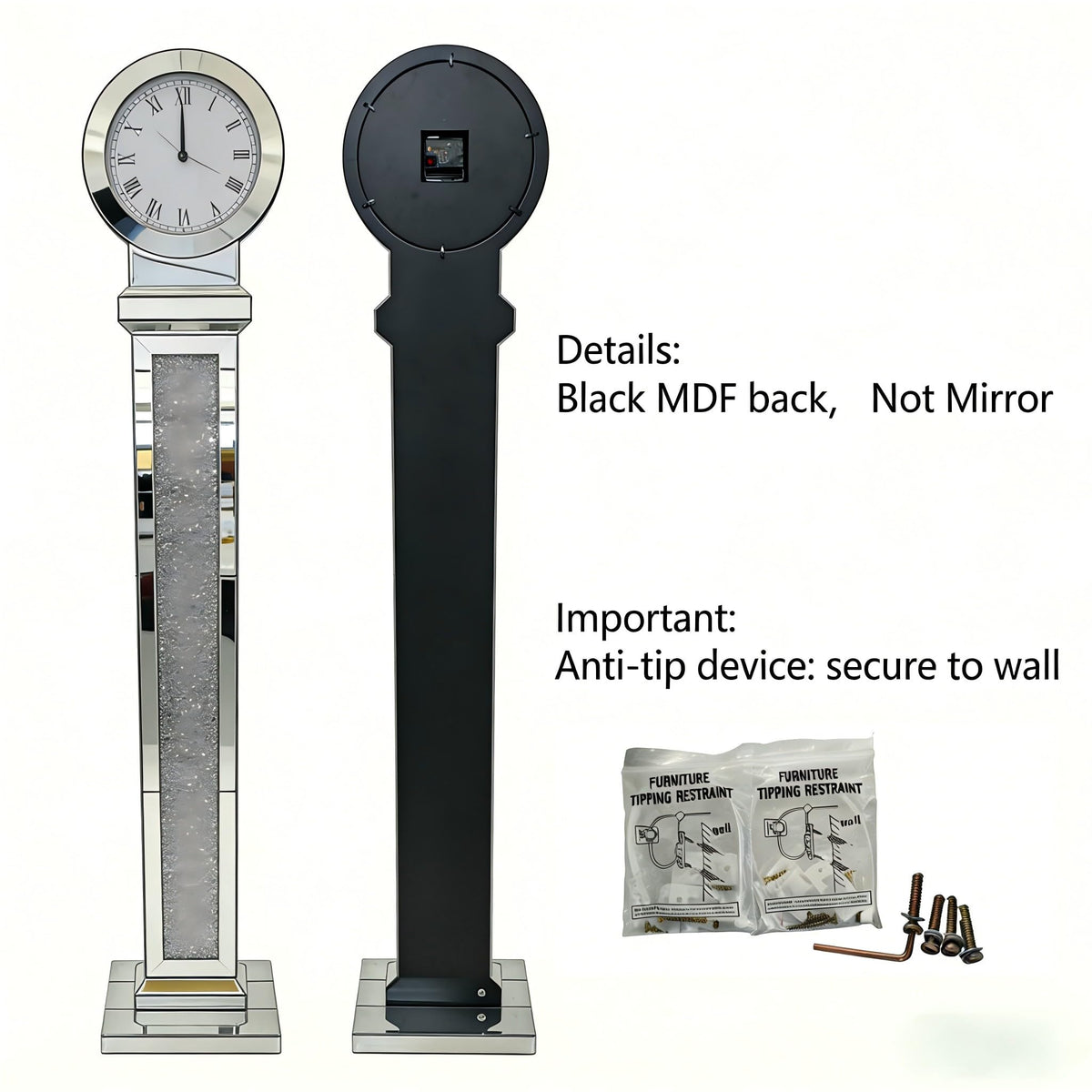 blingworld Mirrored Floor Clock, 59" Tall Standing Clock with Crystal Inlay