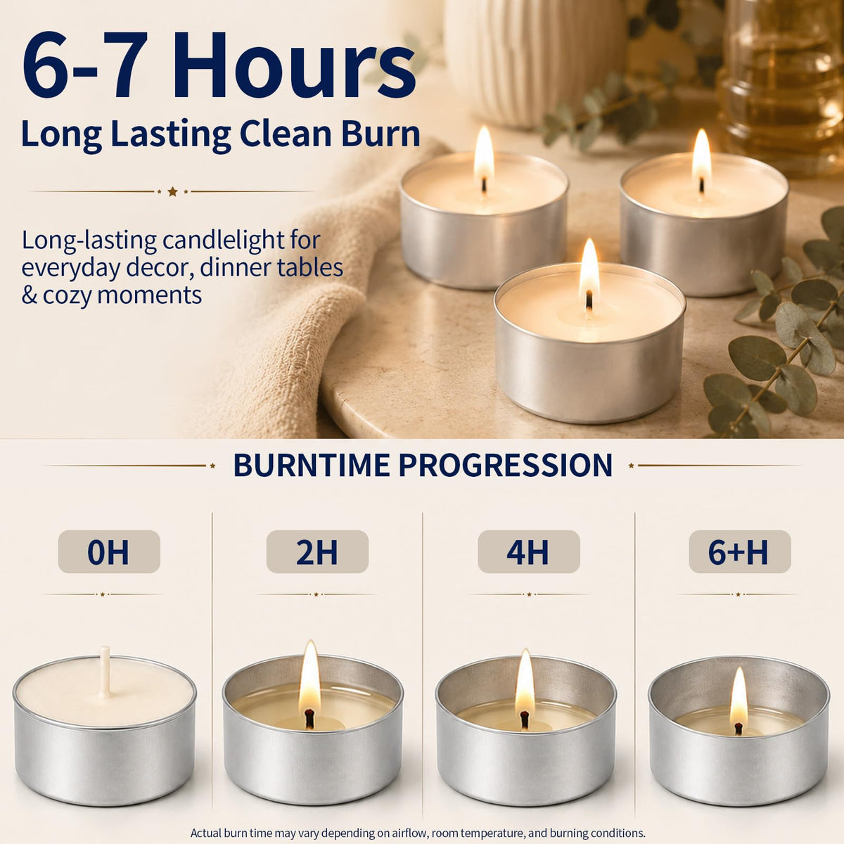 Tea Lights Candles 100 Pack, 6-7 Hours Long Burning Unscented White Candle