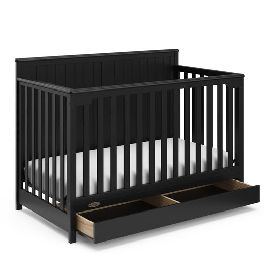 Graco Hadley 5-in-1 Convertible Crib with Drawer (Black) – GREENGUARD Gold Certified, Fits Standard Crib Mattress, Converts to Toddler Bed, Daybed and Full Bed, 4 Adjustable Mattress Heights