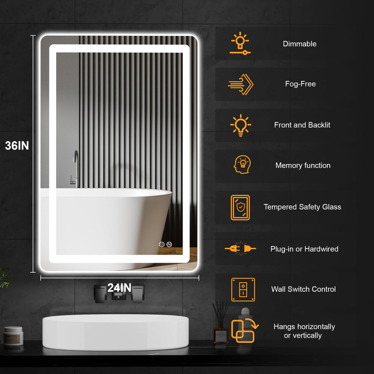 LED Bathroom Mirror with Lights, 2 Pack 24 x 36 Lighted Vanity Wall Mirror