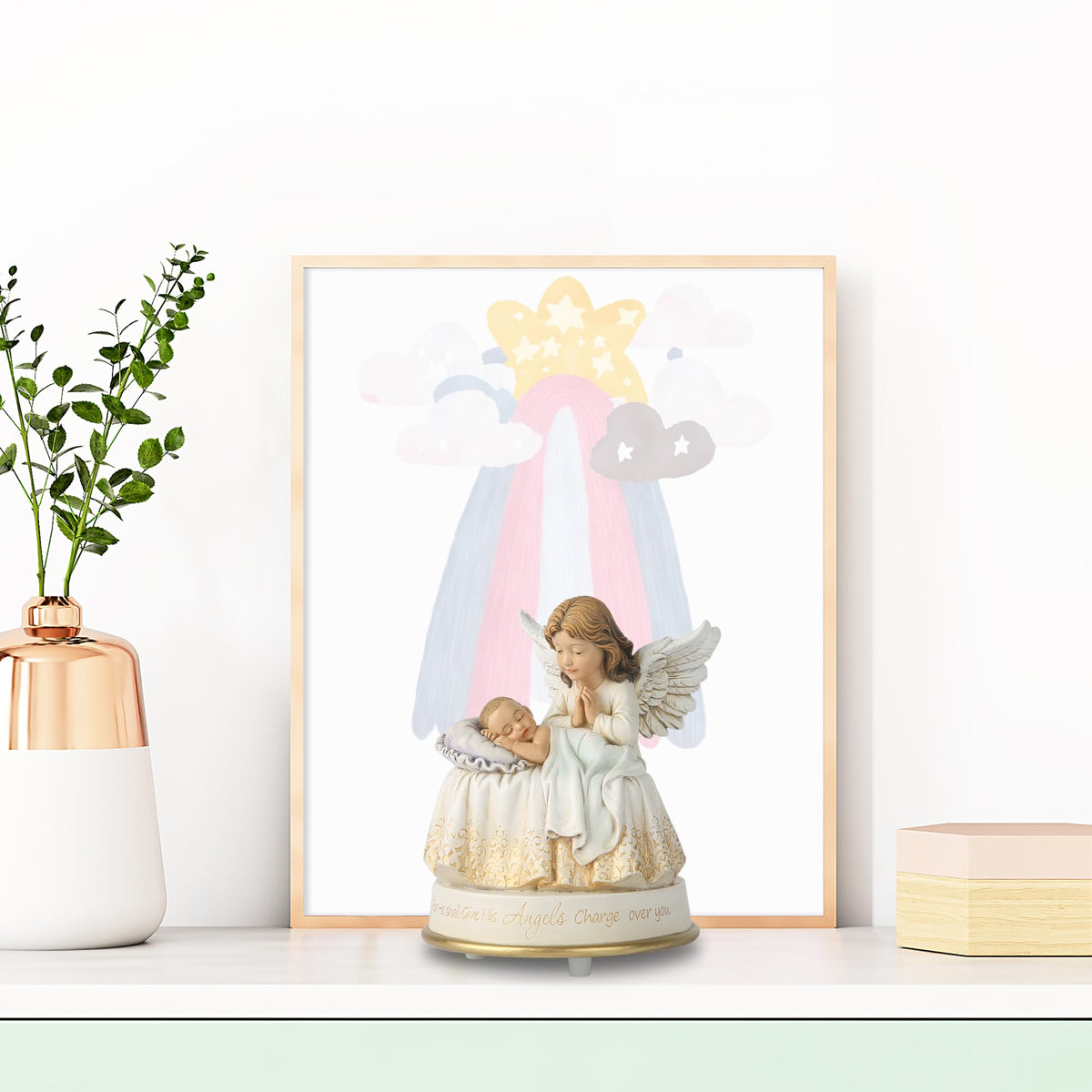 Grace4Joy Guardian Angel Music Box Figurine - 5.3 Inches Angel Music Box Figurines, Hand Painted Musical Figure Gifts for Birthday Anniversary, Baptism, First Communion