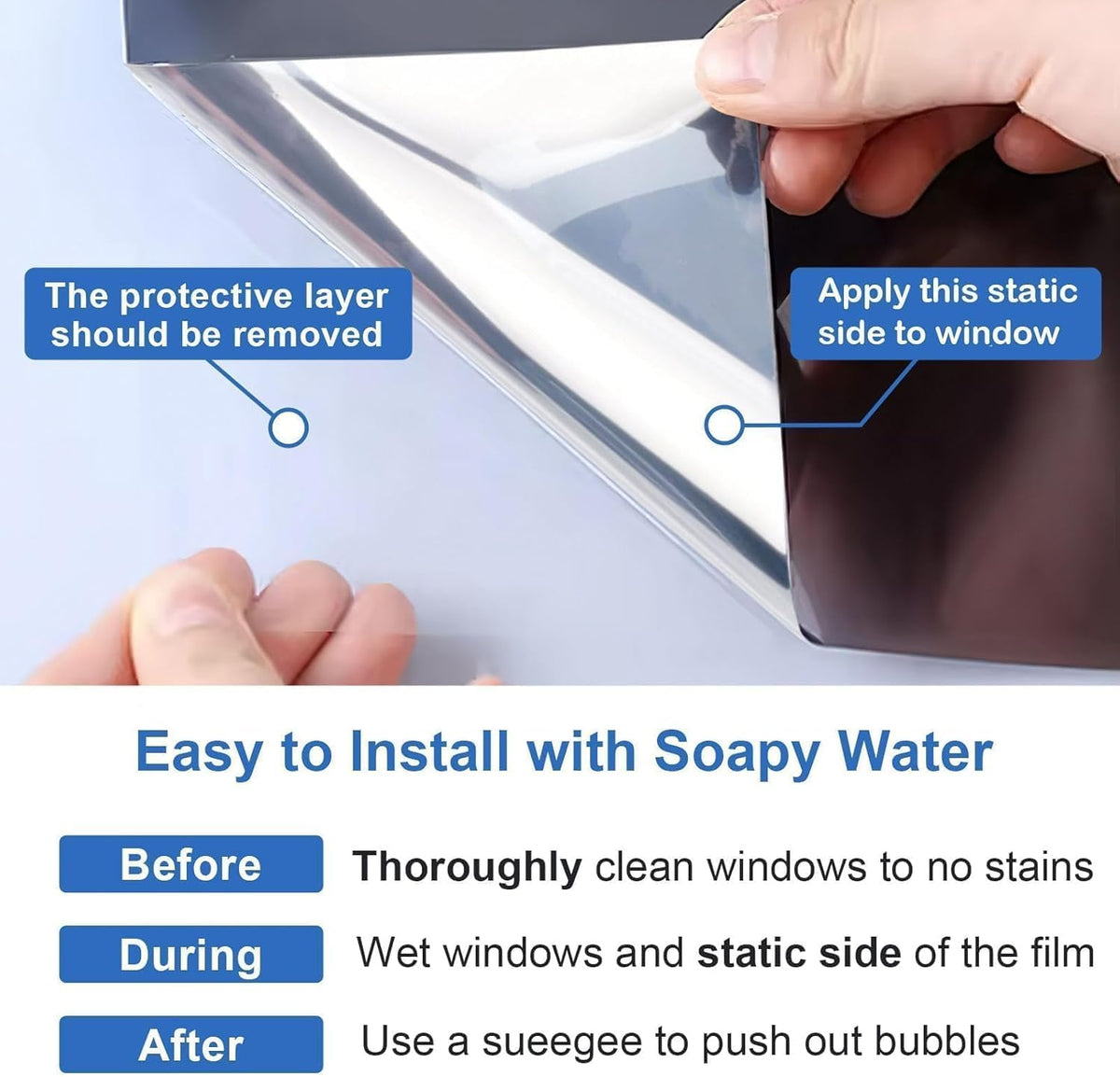 Upgraded One Way Window Privacy Film Sun Heat Blocking, 17.5" x 78.7"