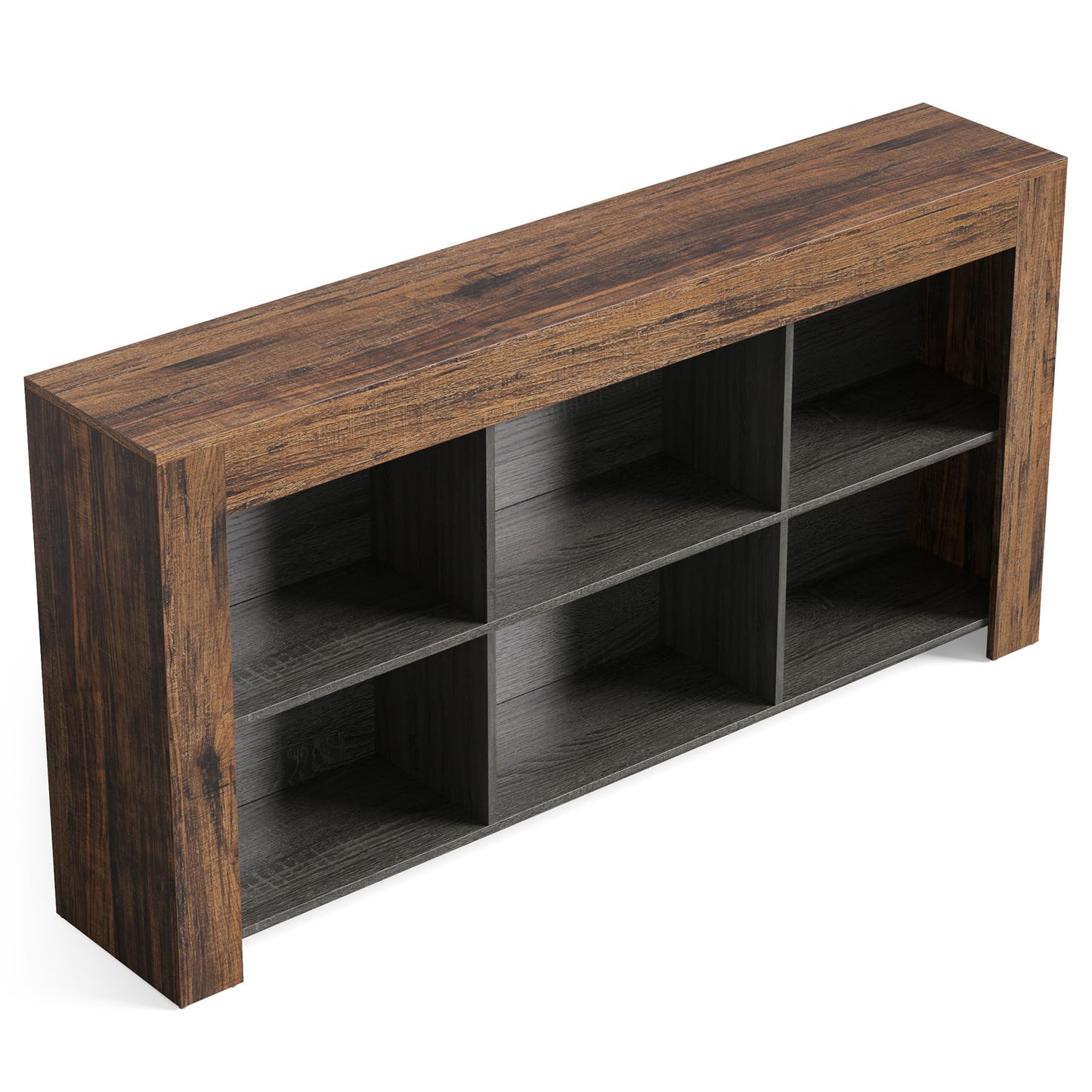 LITTLE TREE TV Stand with Storage, 63-Inch Entertainment Center with Shelves, Modern Media Console for Television up to 65" for Living Room, Bedroom, Brown + Black