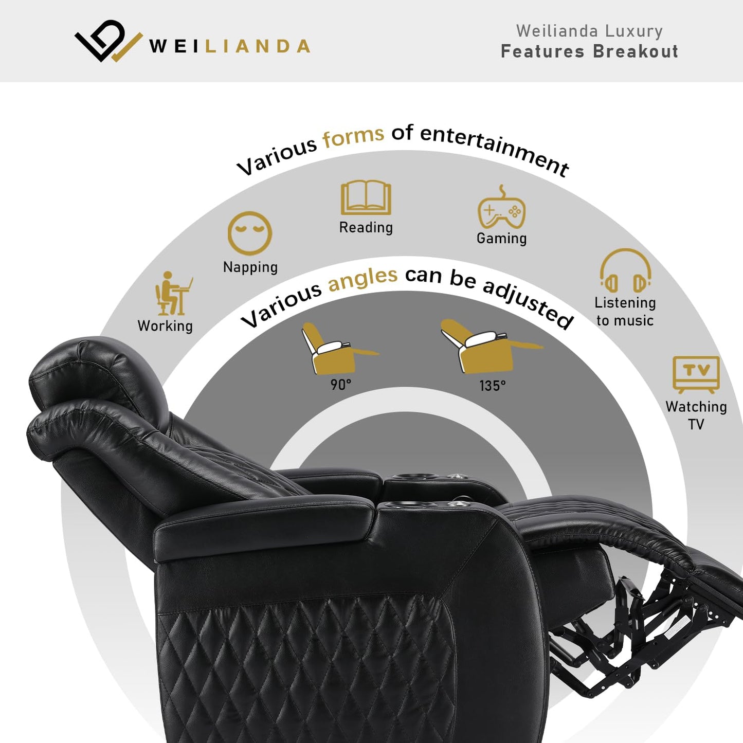 Weilianda Home Theater Seating, Top Grain Leather Movie Theater Chair
