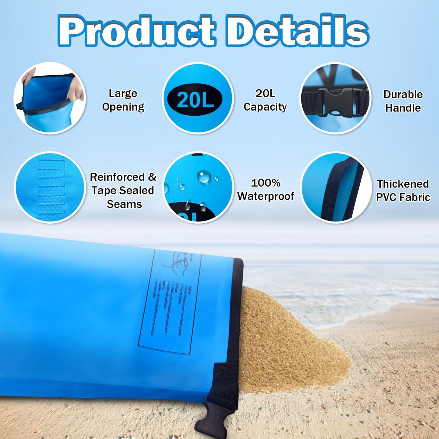 Yudlto 2 Pack 20L/50LB Pool Ladder Weights – Heavy-Duty Step Sand Bags for Above Ground Pools Waterproof Leak-Proof Foldable 500D PVC Easy to Fill