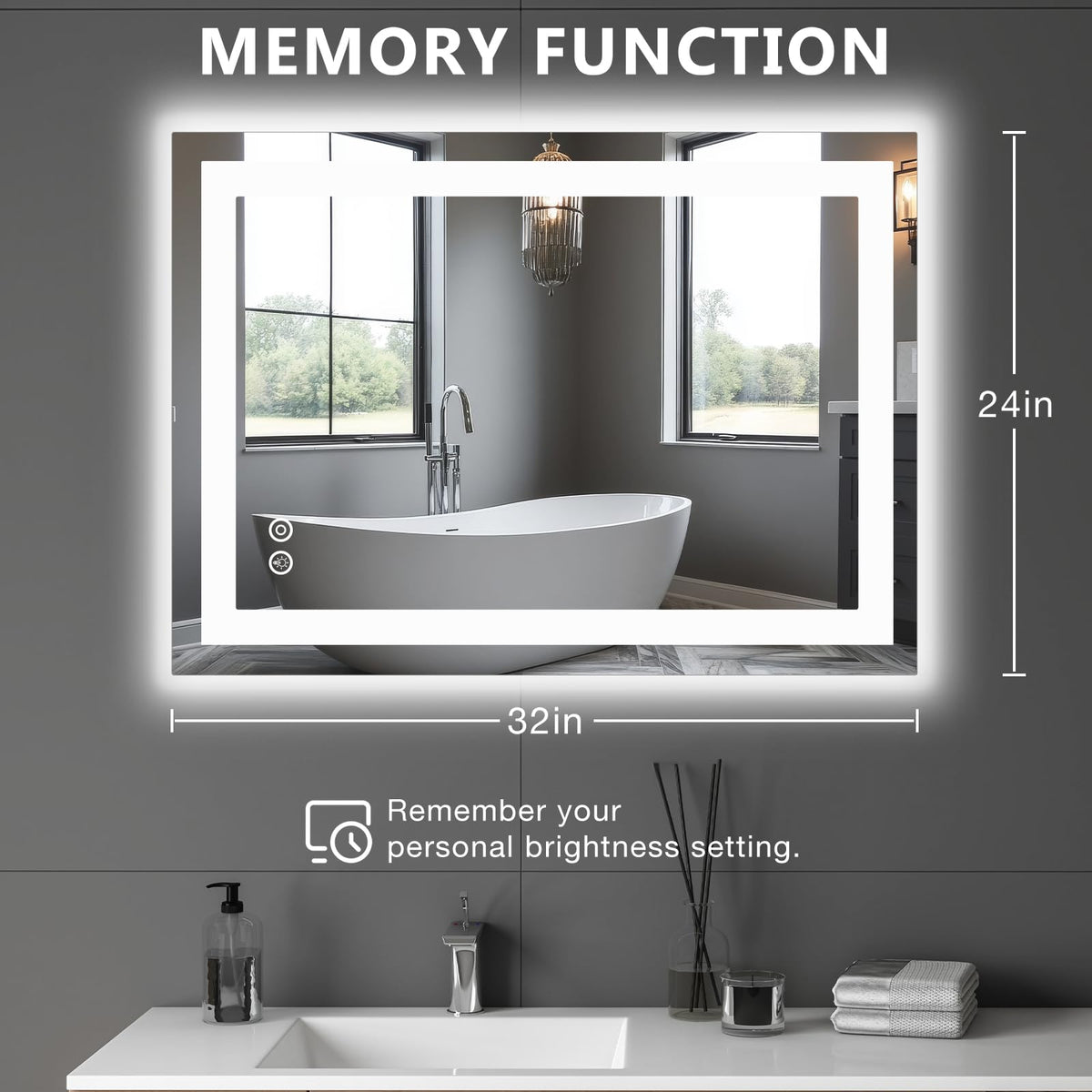 DUMOS 24.1"x32.1" LED Bathroom Mirror, Bathroom Vanity Mirror