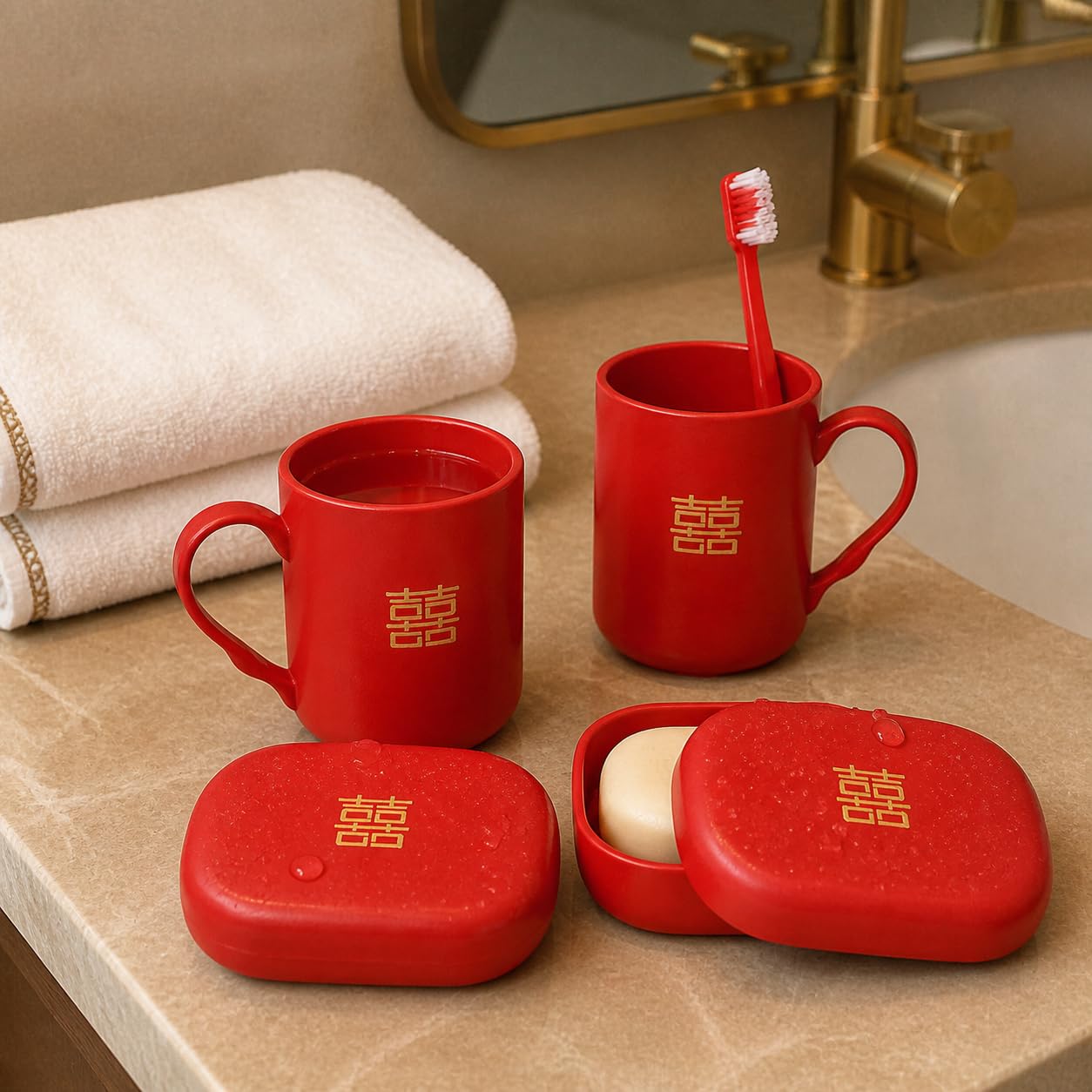 Wedding Accessory Set Double, Square Xi Pattern 8-piece wash Set
