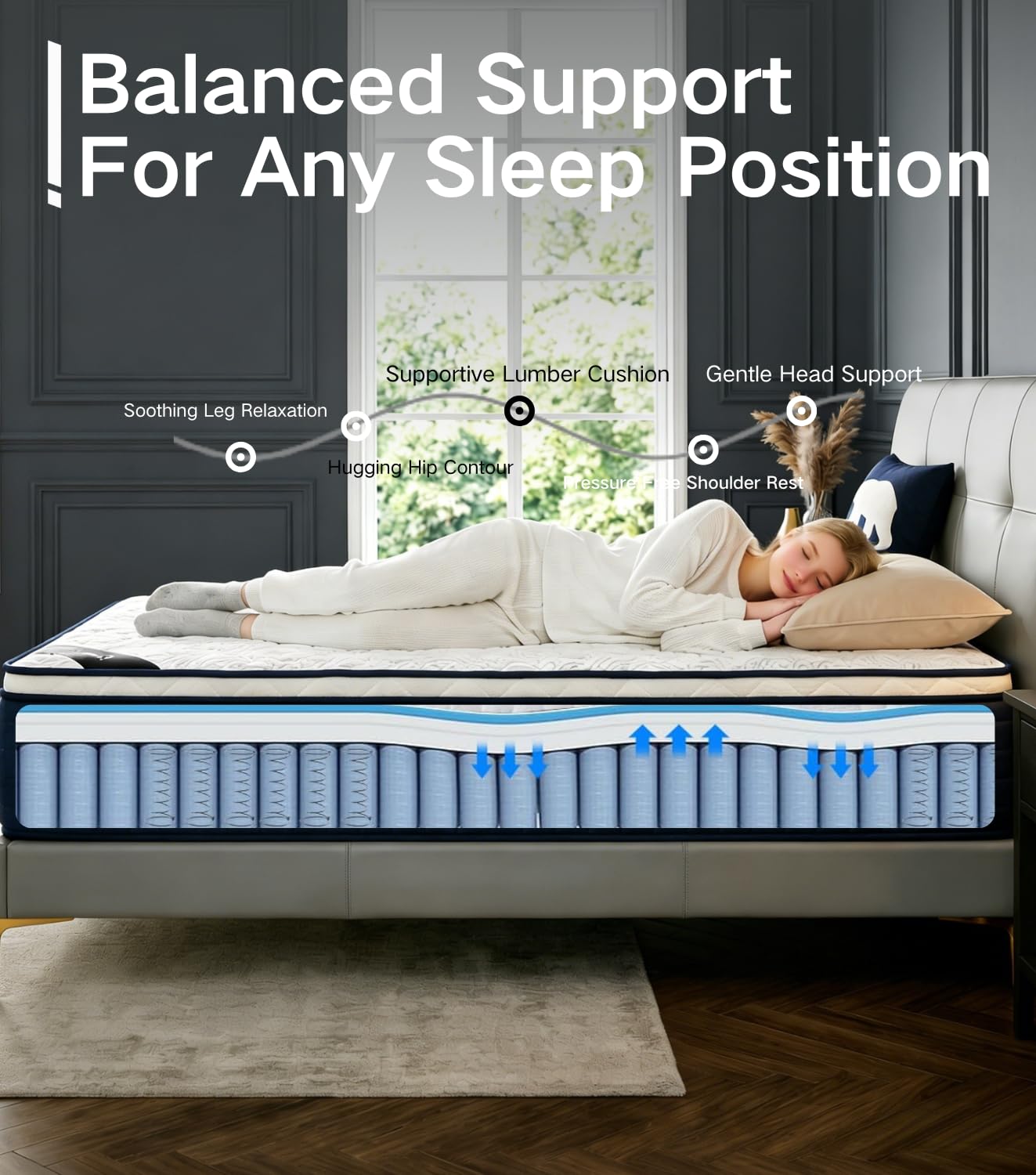 Full XL Mattress, 14 Inch Fiberglass-Free Full Mattress with Cooling Gel Memory Foam & Pocket Springs, Medium Firm for Pressure Relief, Excellent Edge Support, Motion Isolation, Back Neck Pain Relief
