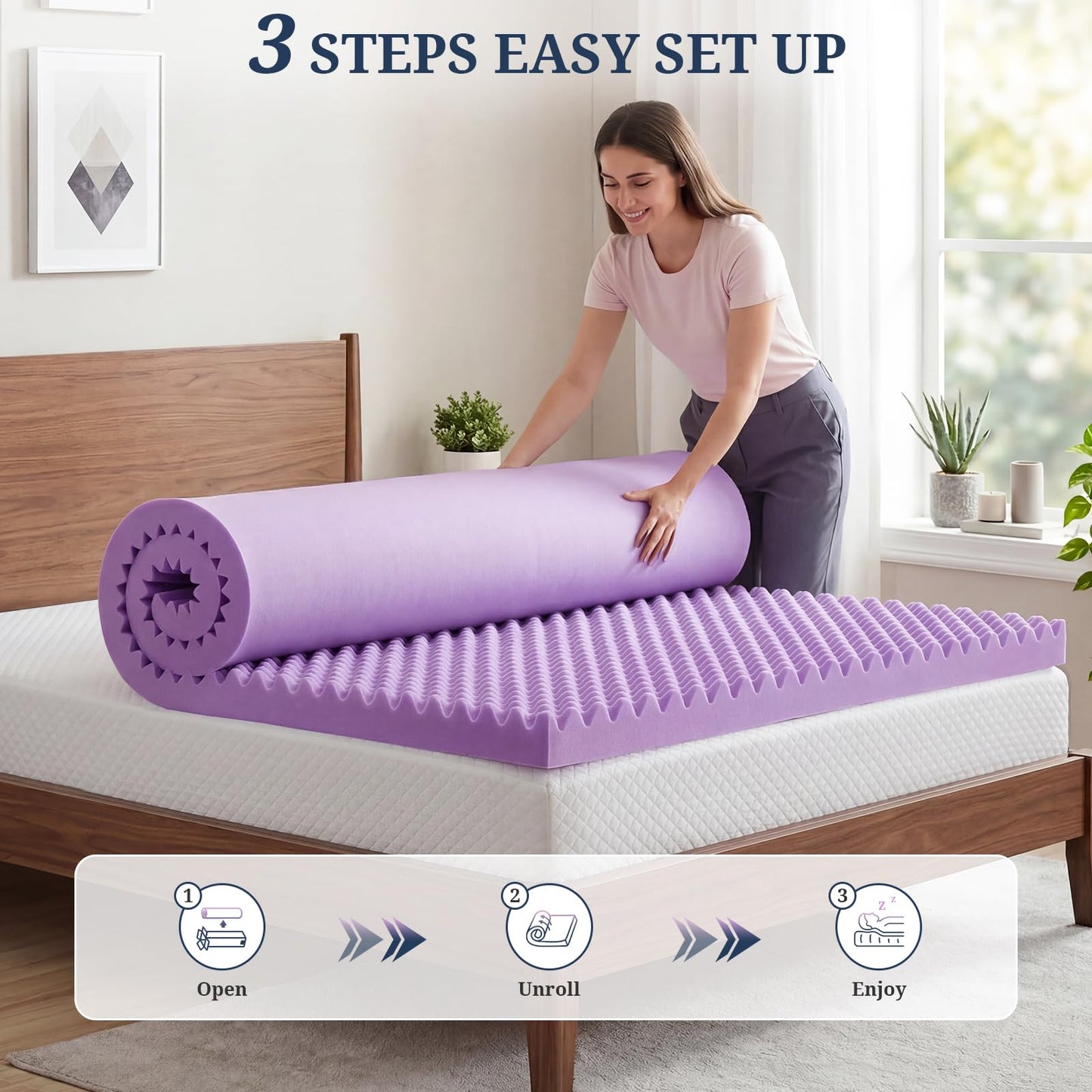 2 Inch Egg Crate Mattress Topper Full, Gel Infused Memory Foam Mattress Topper for Pressure Relief, Breathable Mattress Pad Bed Topper in a Box, CertiPUR-US Certified, Purple, 54"×75"