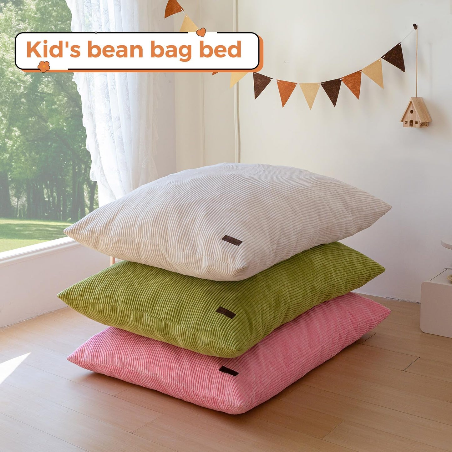 MAXYOYO 3 in 1 Kids Bean Bag Chair Couch, Convertible Chair Folds from Bean Bag to Lounger, Child Floor Sofa for Gaming, Reading, Floor Mattress with High-Density Foam Filling