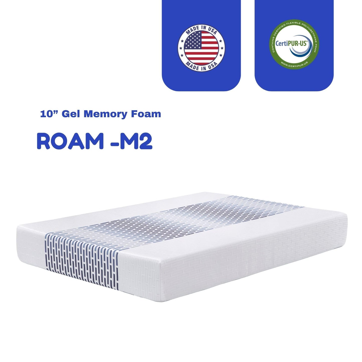 Foam Global Roam-M2 RV 10" Mattress with Gel Memory Foam, RV Short King 72x75 Mattress, Luxury Medium Feel Made in USA