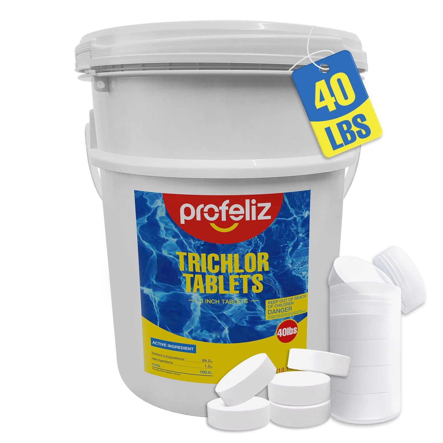 PROFELIZ Chlorine Tablets 3 Inch for Swimming Pools, Kills Bacteria and Stops Algae, Slow Dissolving,Exclusive Protective Packaging,Pool Chlorine Tablets,40lbs
