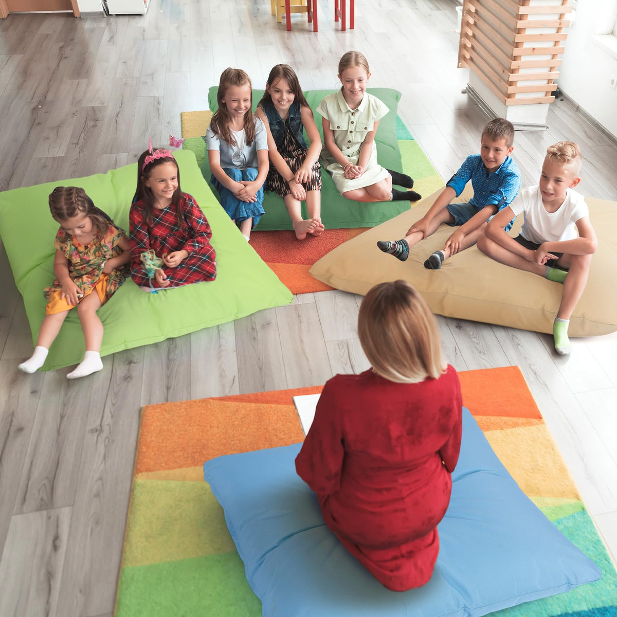 CroBlissful 4 Pcs Extra Large Floor Pillows Kids Classroom, Muted Colors