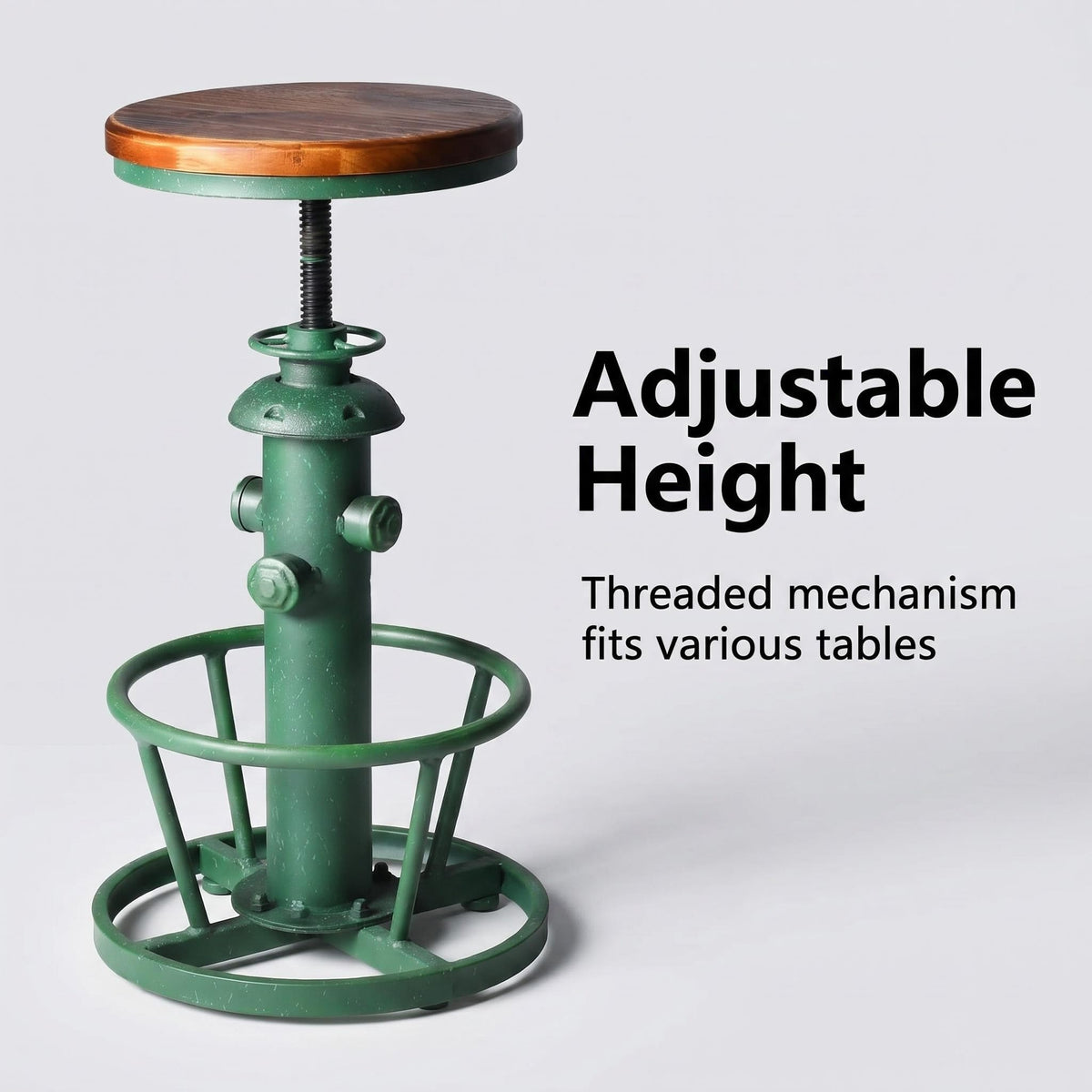 Topower Vintage adged Green Fire Hydrant Bar Stool, Solid Wood Seat, Industrial Bar Chair for Home Cafe Pub