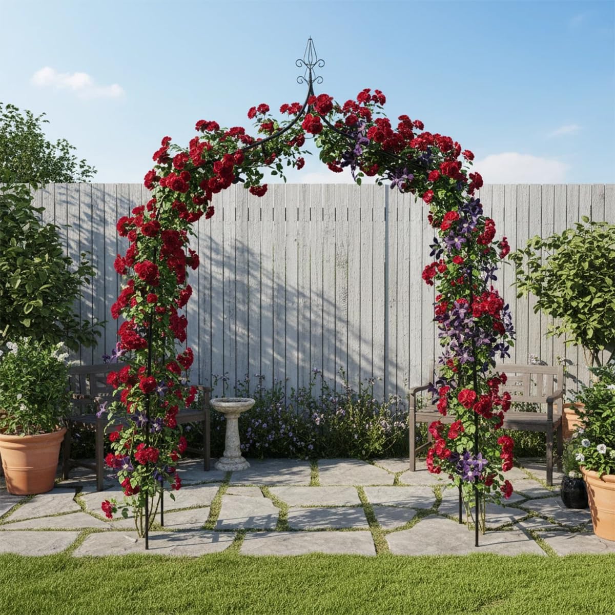 Thickened Metal Garden Arch,16mm Pipe Diameter Heavy-Duty Gothic Garden Arbor for Climbing Plant Roses Vines, Garden Patio Bridal Party Decoration Wedding Arch (Black, XL)