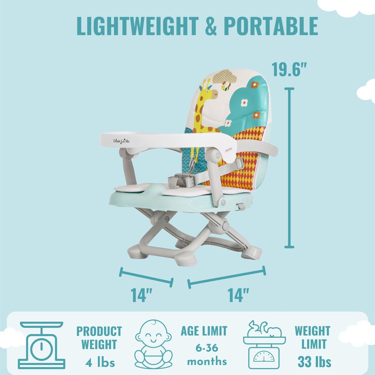 Dream On Me Munch N Go Booster Seat for Babies 6–36 Months, 3-in-1 Feeding, Floor & Table Seat, Adjustable 4 Heights, Lightweight Portable Design, 3-Point Safety Harness, Easy to Fold & Carry- Mint