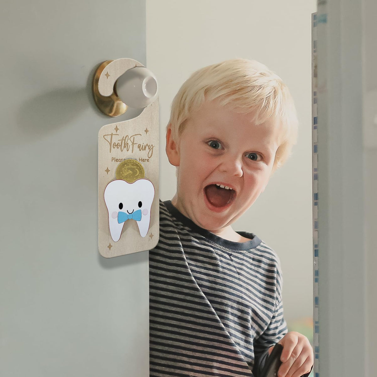 Tooth Fairy Door Hanger, Lost Tooth & Coin Holder Kit for Kids Gifts - Blue