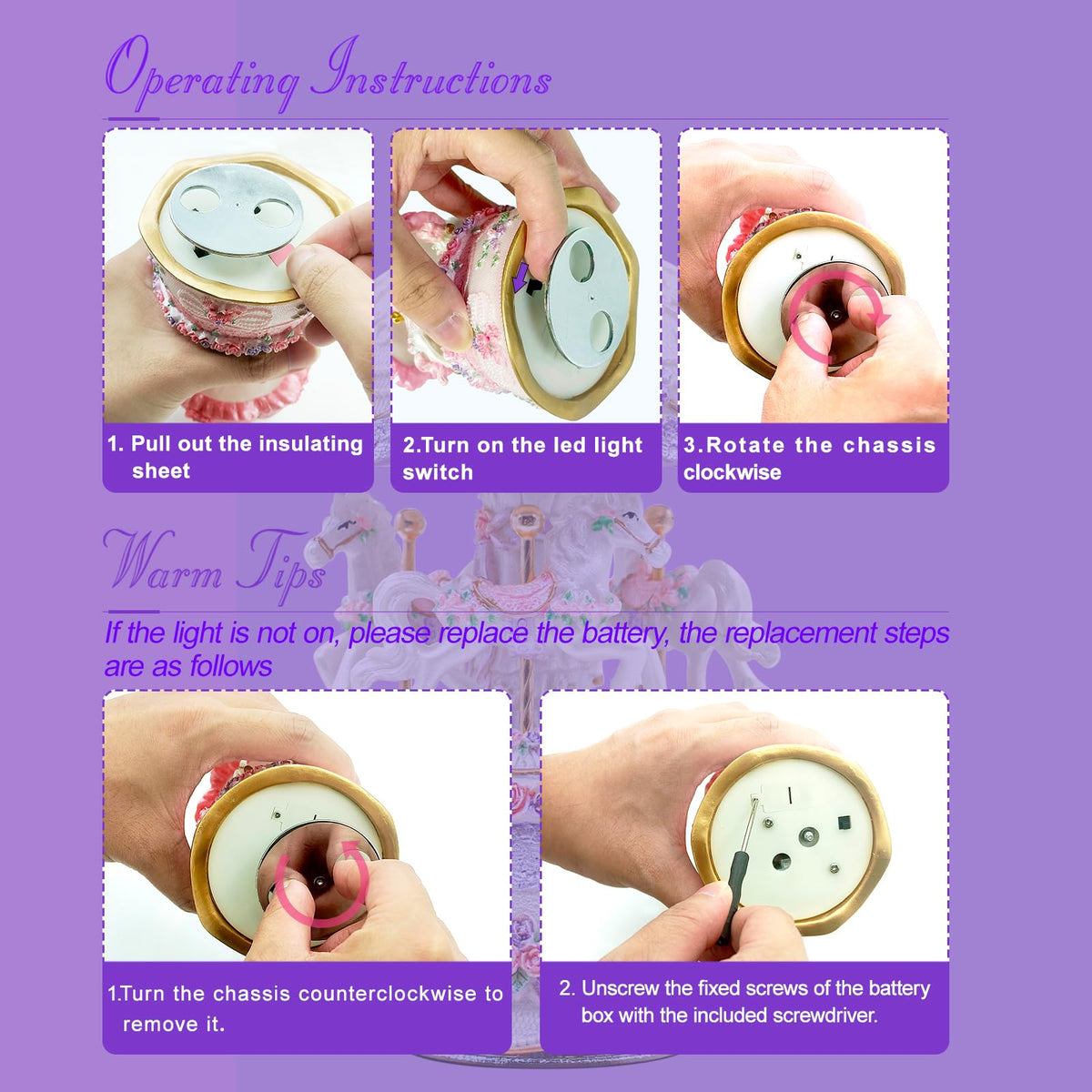 Carousel Music Box,Luxury Color Change LED Light ,Luminous Rotating 3-horse